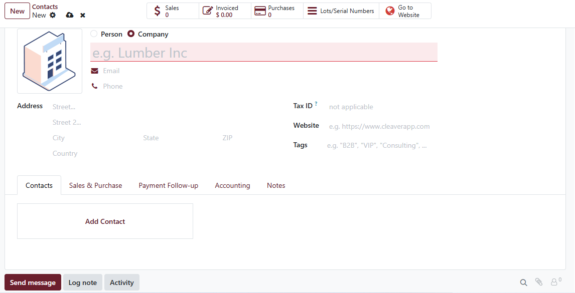 New contact / customer form